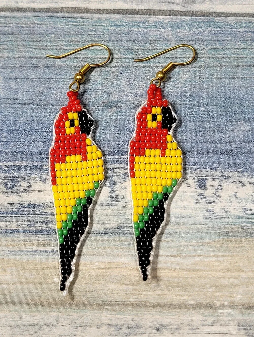 Red & Yellow Parrot seed Beaded Earrings